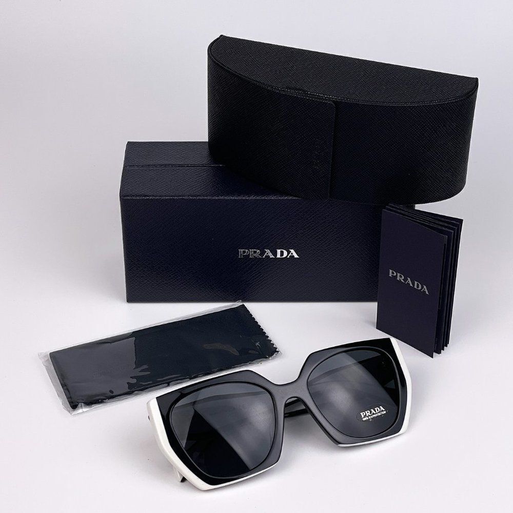 NEW Prada  PR15WS 09Q5S0 Black White Dark Gray Square Women Sunglasses - Picture 10 of 13